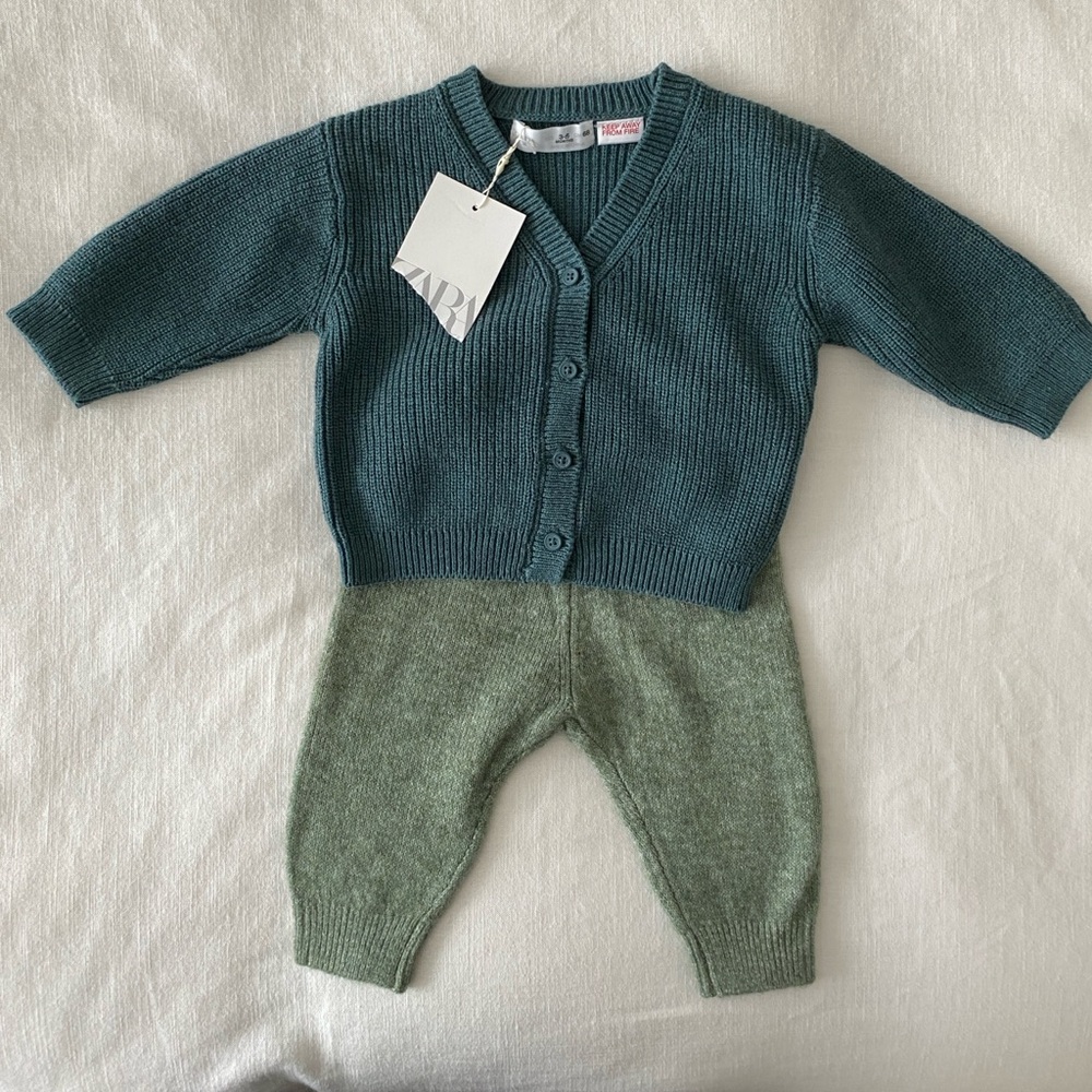 Zara baby boy 2 piece outfit, green, 3-6 months . New